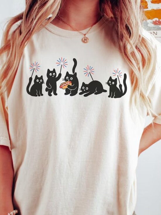 Tops - 4th Of July Cat Shirt, Funny Cat Tee, Cat Lovers Gift